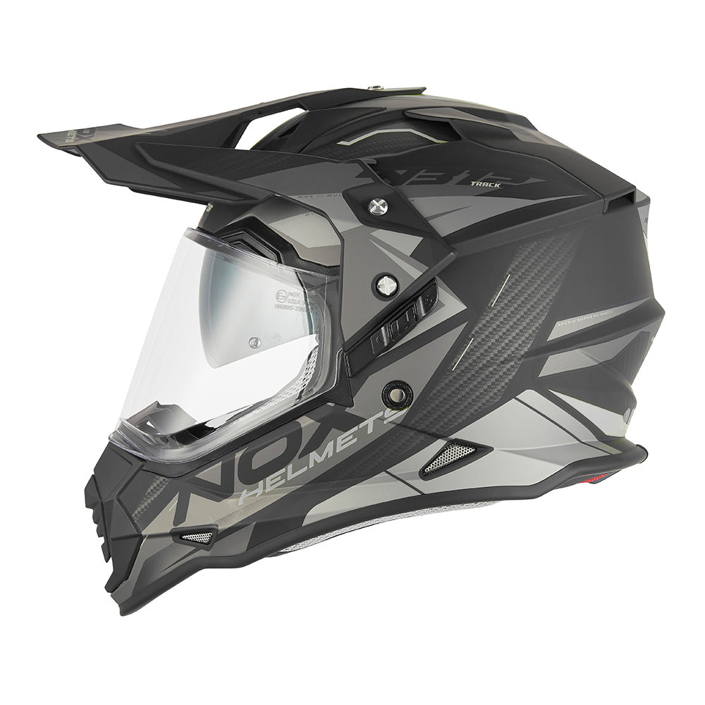 NOX WYPRZEDAŻ KASK OFFROAD / TRAIL DUOSPORT (DUAL) N312 TRACK Z SZYBKĄ I BLENDĄ KOLOR CZARNY MAT/SREBRNY