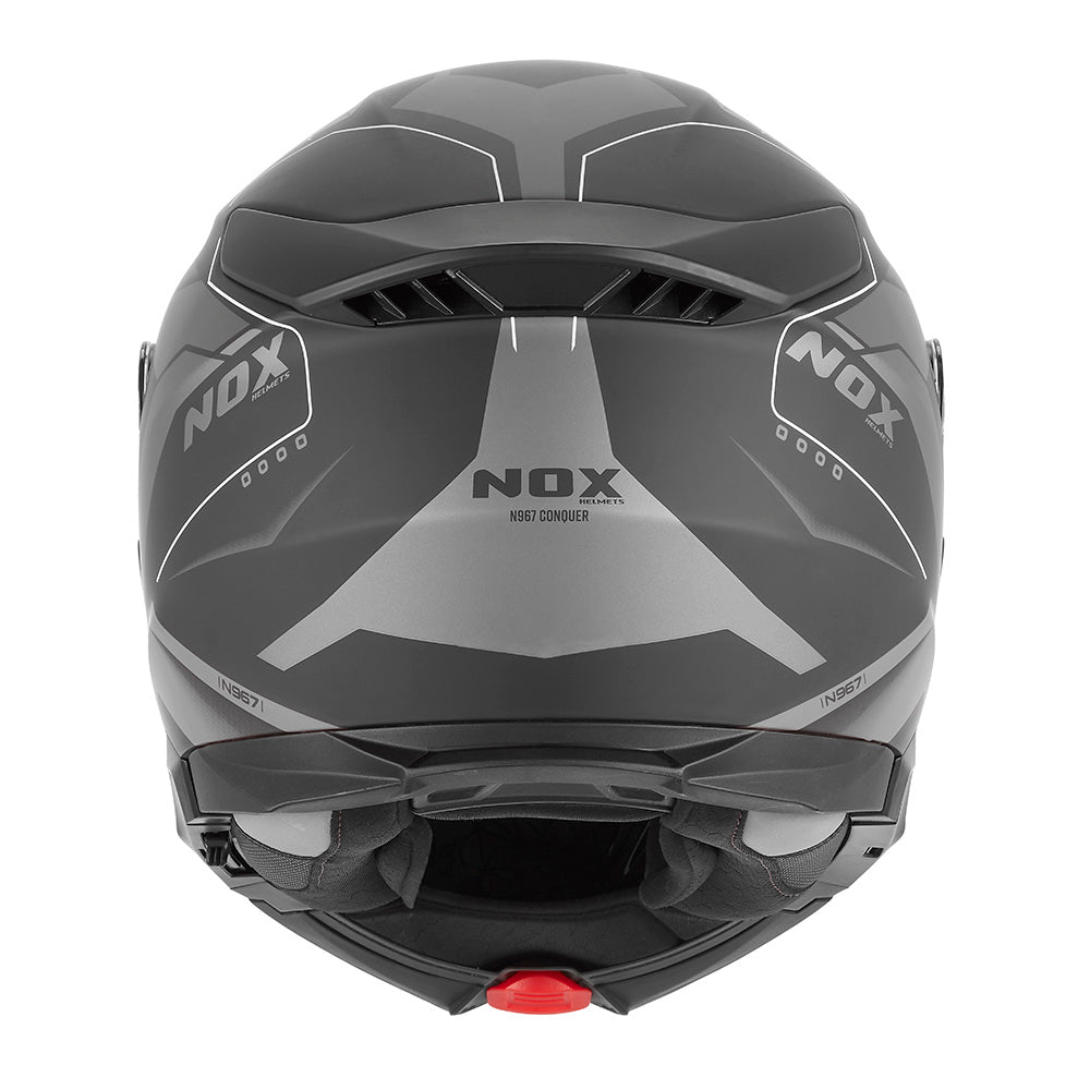 NOX WYPRZEDAŻ KASK SZCZĘKOWY (FLIP-UP) Z BLENDĄ N967 CONQUER KOLOR CZARNY MAT/SREBRNY (PINLOCK DO TEGO MODELU - FILMPINLOCK70DKS589) – zdjęcie 4