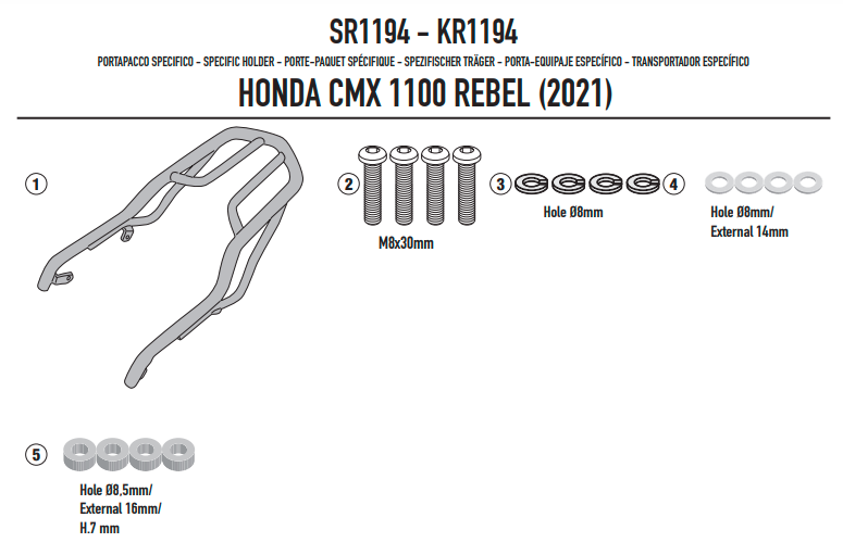 KAPPA ADAPTER DO ZAMONTOWANIA STELAŻA CENTRALNEGO KR1194 DO WERSJI WYPOSAŻONEJ W ORYGINALNE KUFRY BOCZNE HONDA CMX 1100 T Rebel 23-'24
