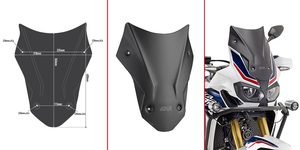 GIVI SZYBA SPORTOWA CZARNA 40 x 31 (H x W) HONDA CRF 1000L AFRICA TWIN (16 18)