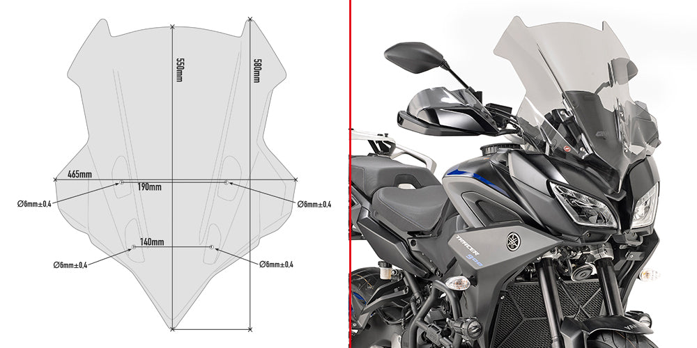 GIVI SZYBA DYMIONA 55 x 46,5 cm (H x W) - YAMAHA Tracer 900 / Tracer 900 GT (18 >20)