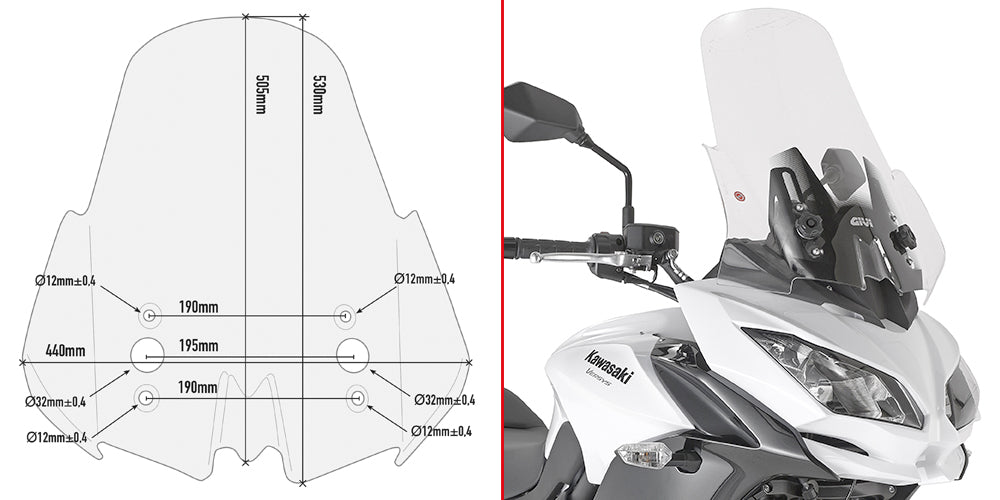 GIVI SZYBA PRZEZROCZYSTA 53 x 44 cm (H x W) - KAWASAKI Versys 650 (15 > 18)