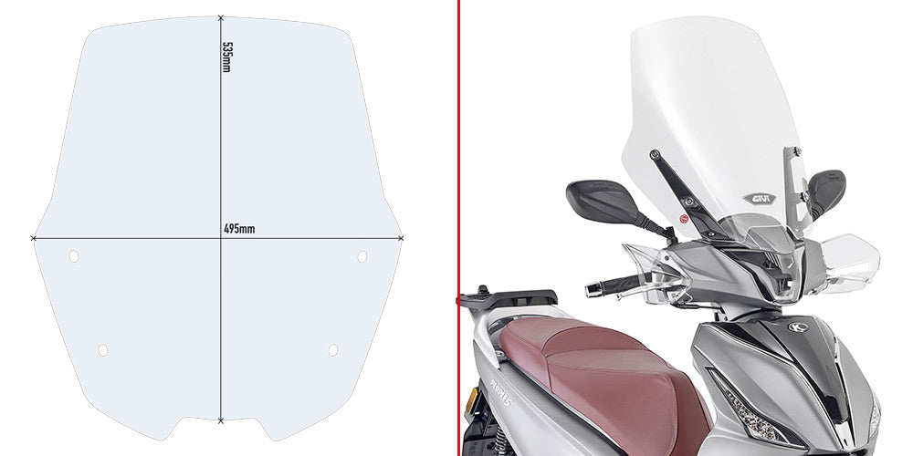 GIVI SZYBA PRZEŹROCZYSTA 53,5 x 49,5 cm (H x W) - KYMCO People S 125-150-200 (20 > 22)