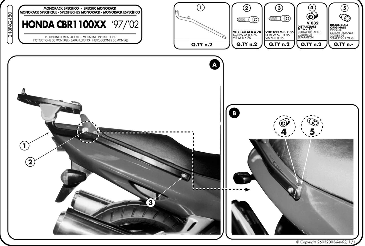 GIVI STELAŻ KUFRA CENTRALNEGO (BEZ PŁYTY) - HONDA CBR 1100 XX (97 > 09)