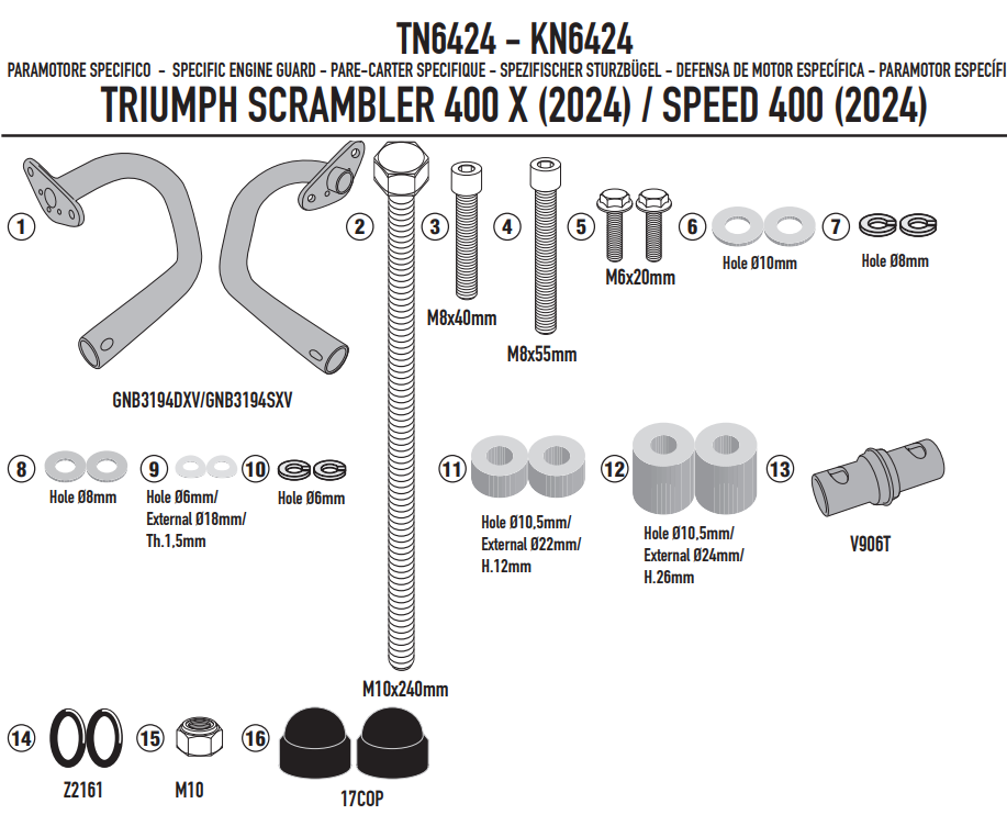 KAPPA GMOLE OSŁONY SILNIKA TRIUMPH SCRAMBLER 400 X '24-'25, SPEED 400 '24-'25, CZARNE