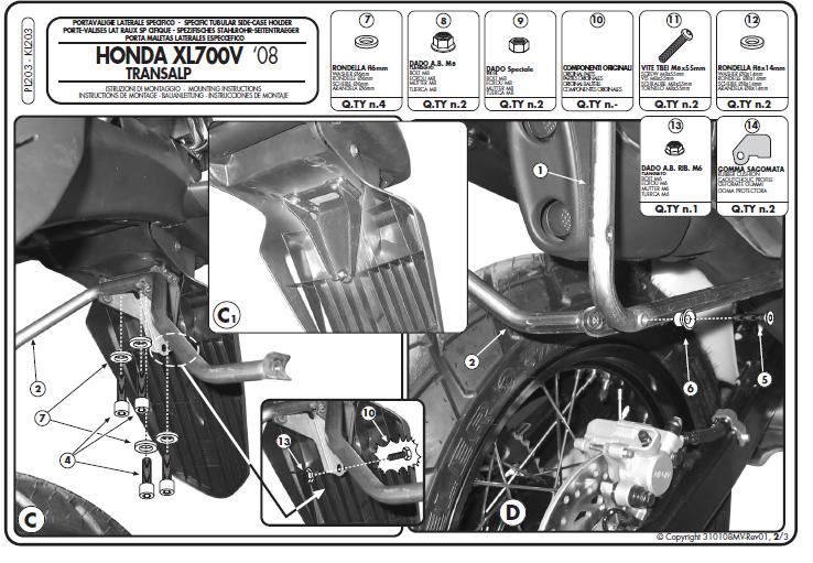 KAPPA STELAŻ KUFRÓW BOCZNYCH MONOKEY HONDA XL 700V TRANSALP (08-13) - RÓWNIEŻ POD KUFRY MONOKEY K'MISSION ALU – zdjęcie 2