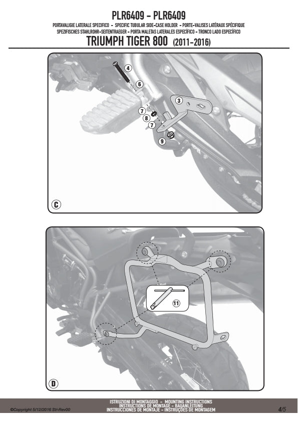 KAPPA STELAŻ KUFRÓW BOCZNYCH SZYBKIEGO MONTAŻU MONOKEY TRIUMPH Tiger 800 / 800 XC / 800 XR (11-17) - RÓWNIEŻ POD KUFRY MONOKEY KMS K'MISSION ALU – zdjęcie 2