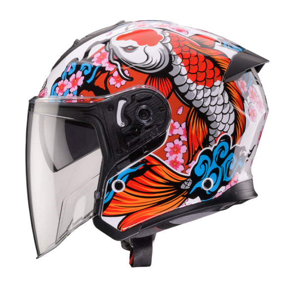 CABERG KASK OTWARTY JET OTWARTY FLYON II KOI BIAŁY/CZERWONY/POMARAŃCZOWY/NIEBIESKI