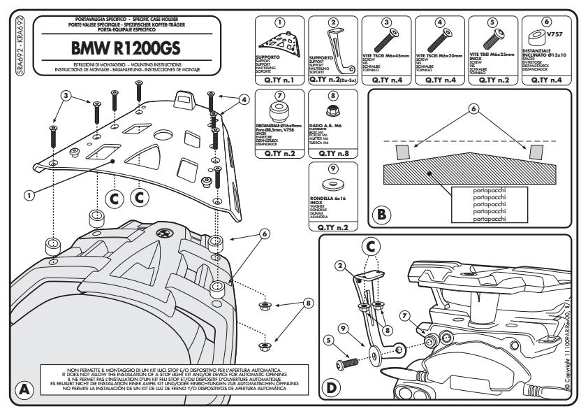 KAPPA STELAŻ KUFRA CENTRALNEGO BMW R 1200GS (04-12) ALUMINIOWY MONOKEY - WYCOFANY Z OFERTY