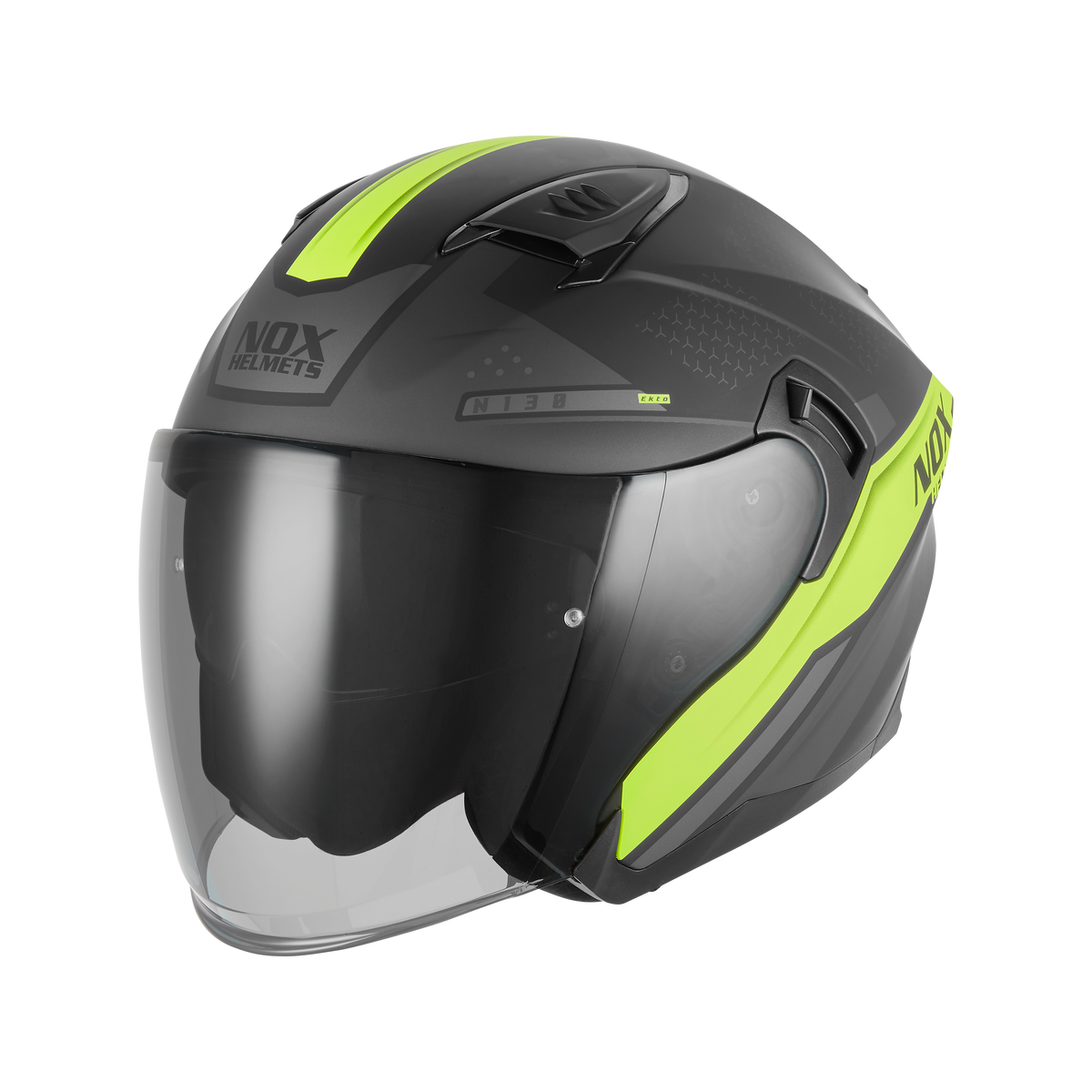 NOX WYPRZEDAŻ WYPRZEDAZ KASK OTWARTY JET Z BLENDĄ N130 EKTO KOLOR ŻÓŁTY FLUO/CZARNY MAT