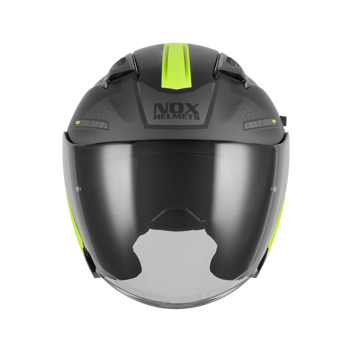 NOX WYPRZEDAŻ WYPRZEDAZ KASK OTWARTY JET Z BLENDĄ N130 EKTO KOLOR ŻÓŁTY FLUO/CZARNY MAT – zdjęcie 2