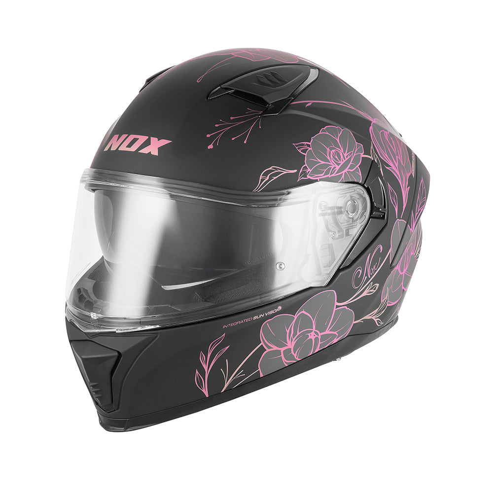 NOX KASK INTEGRALNY (FULL FACE) Z BLENDĄ N402 SPRING KOLOR CZARNY MAT/RÓŻOWY