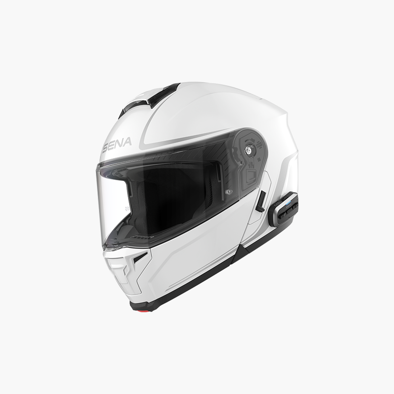 SENA 2026/07 KASK OUTRUSH 2 SZCZĘKOWY Z INTERKOMEM MESH 3.0 DO 1200M ROZMIAR M KOLOR BIAŁY ( ECE R22.06 ) (EL)