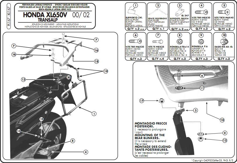GIVI STELAŻ KUFRÓW BOCZNYCH MONOKEY - HONDA XL 650V TRANSALP (00 > 07)