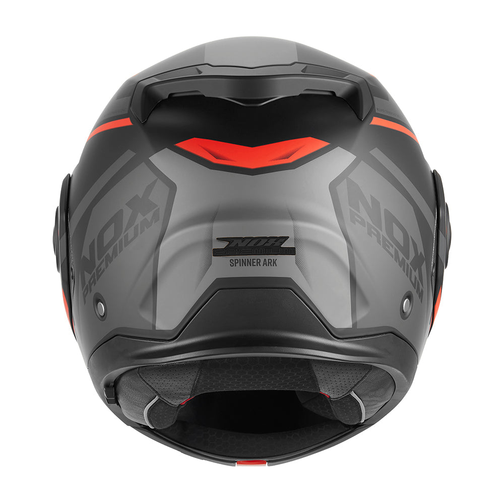 NOX PREMIUM KASK SZCZĘKOWY FLIP-BACK (SZCZĘKA DO TYŁU) Z BLENDĄ SPINNER ARK KOLOR CZARNY MAT/CZERWONY – zdjęcie 4