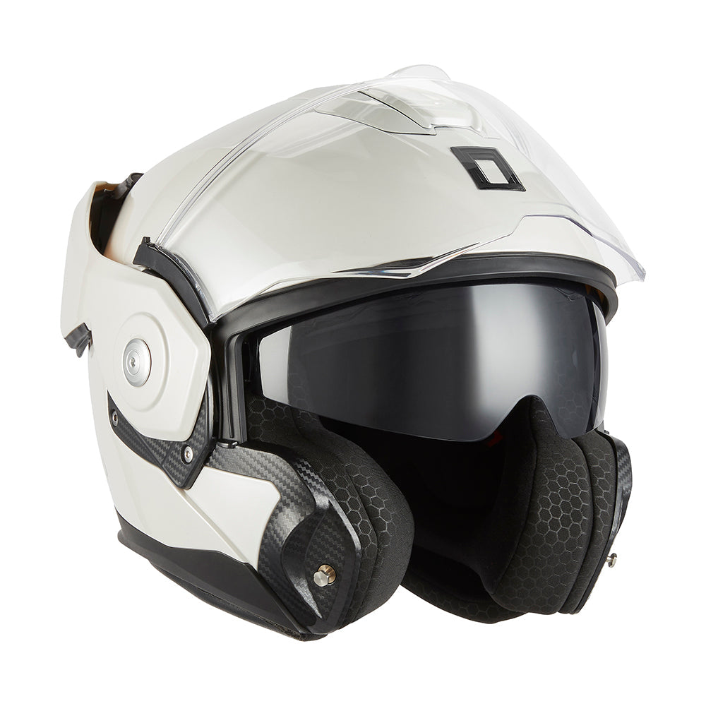 NOX PREMIUM KASK SZCZĘKOWY FLIP-BACK (SZCZĘKA DO TYŁU) Z BLENDĄ SPINNER KOLOR BIAŁY POŁYSK