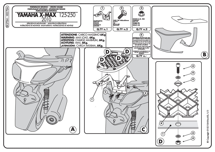 GIVI STELAŻ KUFRA CENTRALNEGO MONOLOCK (BEZ PŁYTY) - YAMAHYA X-MAX 125-250 (10 > 13)