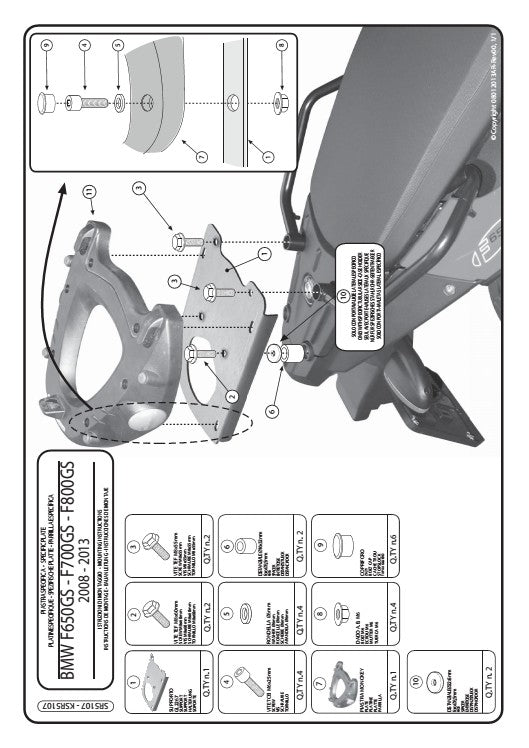 GIVI STELAŻ KUFRA CENTRALNEGO Z PŁYTA MONOKEY - BMW F650GS/ F700GS/ F800GS / ADVENTURE (08 > 15)