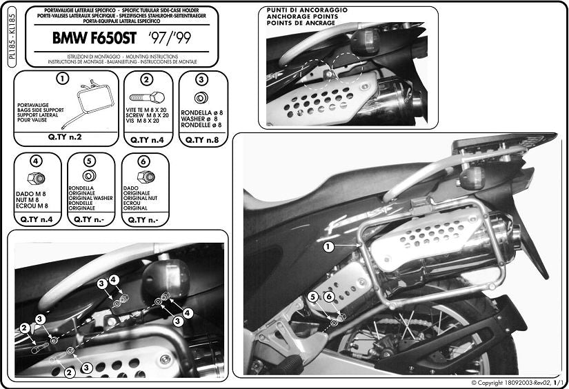 KAPPA STELAŻ KUFRÓW BOCZNYCH MONOKEY BMW F 650ST (97-99) - RÓWNIEŻ POD KUFRY MONOKEY KMS K'MISSION ALU – zdjęcie 2