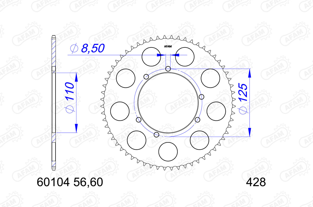AFAM Zębatka tylna aluminiowa do łańcucha 428 kod 60104-56
