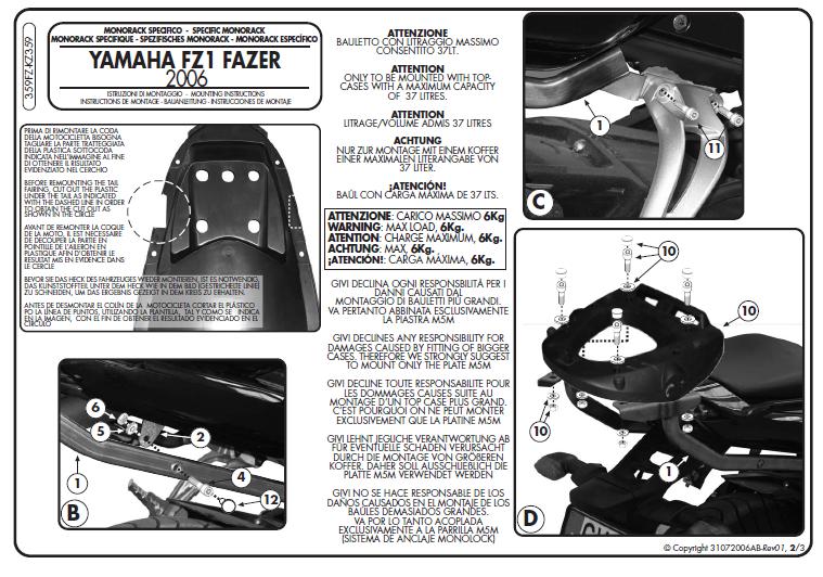 KAPPA STELAŻ KUFRA CENTRALNEGO YAMAHA FZ1 1000 FAZER (06-15) ( BEZ PŁYTY ) – zdjęcie 2