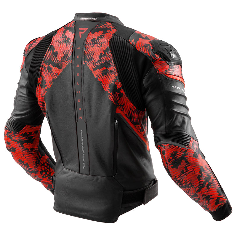 KURTKA MOTOCYKLOWA SKÓRZANA REBELHORN VELOCE CAMO BLACK FLUO RED