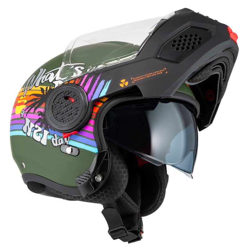 KASK MOTOCYKLOWY NZI MINIMOD DUO RAINBOW GREENBLACK SILVER MATT XS