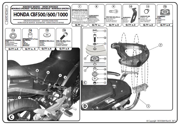 KAPPA STELAŻ KUFRA CENTRALNEGO HONDA CBF 500 (04-12),CBF 600S/N (04-12),CBF 1000/ABS (06-09) ( BEZ PŁYTY ) – zdjęcie 3