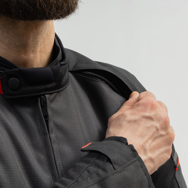 KURTKA MOTOCYKLOWA TEKSTYLNA BROGER GRID BLACK DARK GREY RED