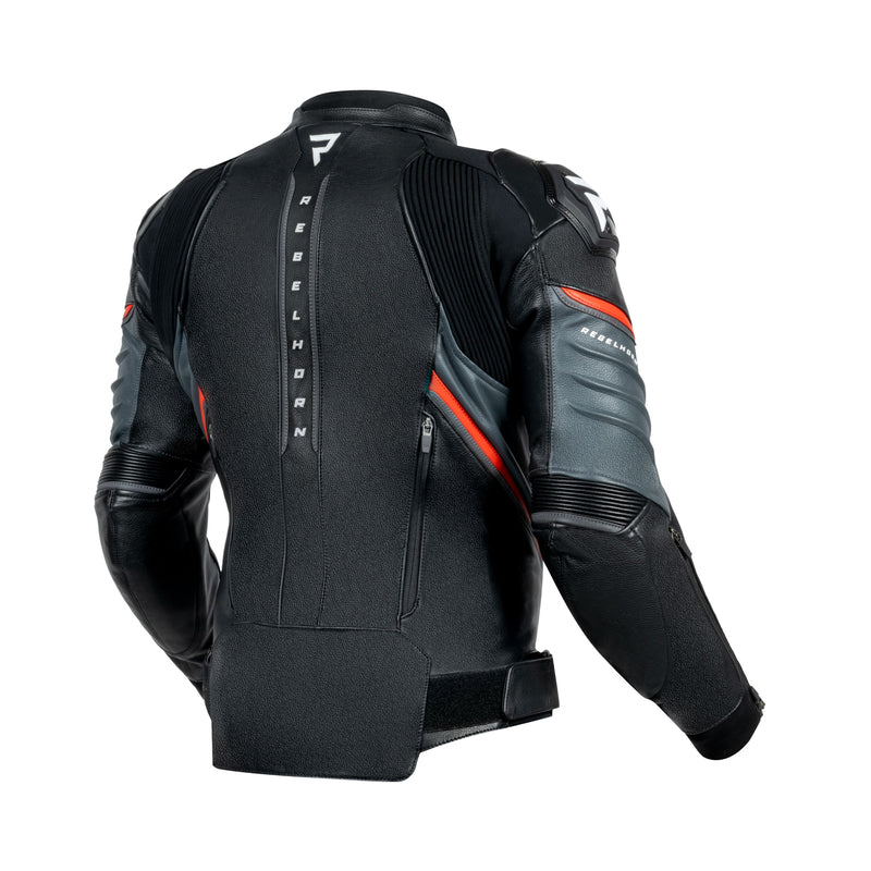 KURTKA MOTOCYKLOWA SKÓRZANA REBELHORN VELOCE BLACK GREY FLUO RED