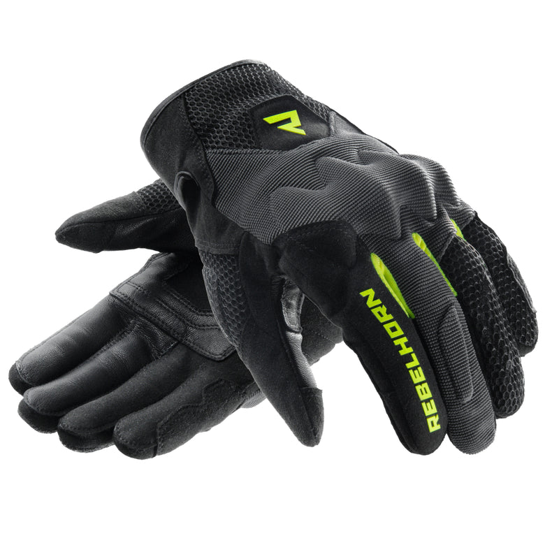 RĘKAWICE MOTOCYKLOWE REBELHORN CORE BLACK GREY FLUO YELLOW