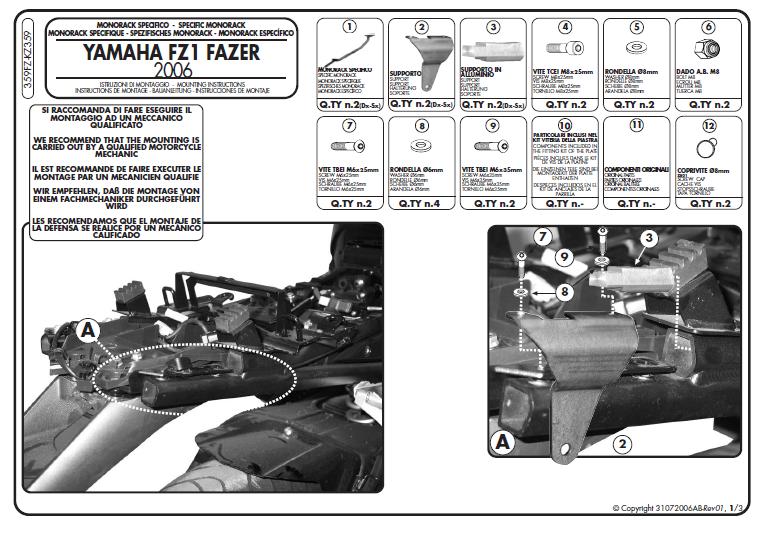 KAPPA STELAŻ KUFRA CENTRALNEGO YAMAHA FZ1 1000 FAZER (06-15) ( BEZ PŁYTY )