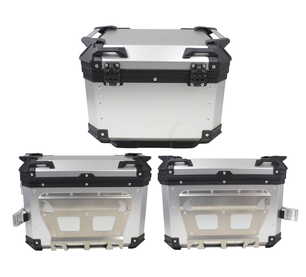 ZESTAW 3 KUFRÓW ALUMINIOWYCH (2X36L SYMETRYCZNE + 45L) COOCASE SREBRNY Z TORBĄ WEWNĘTRZNĄ – zdjęcie 2