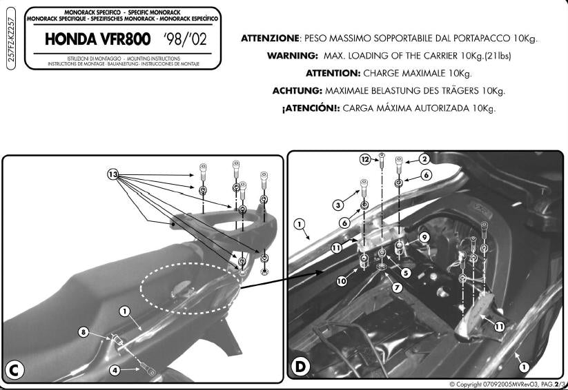 KAPPA STELAŻ KUFRA CENTRALNEGO HONDA VFR 800 (98-01) ( BEZ PŁYTY ) – zdjęcie 2