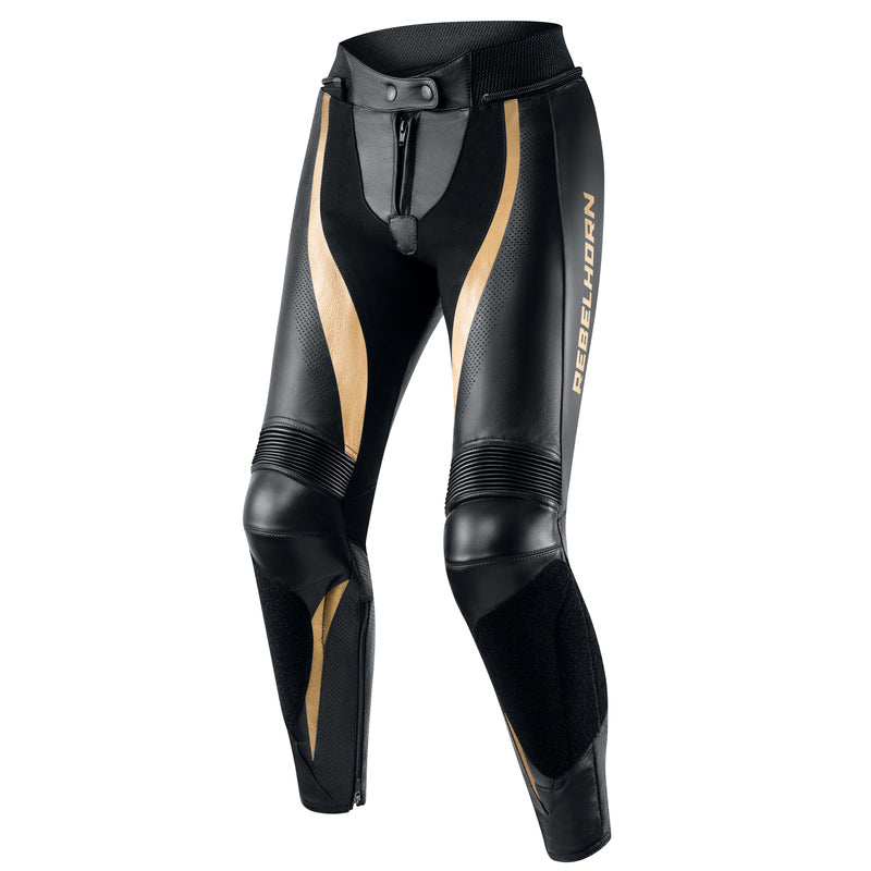 SPODNIE MOTOCYKLOWE SKÓRZANE DAMSKIE REBELHORN REBEL BLACK GOLD W34