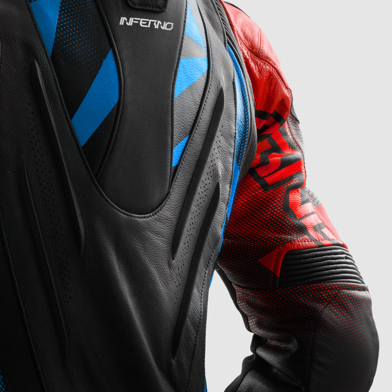 KURTKA MOTOCYKLOWA SKÓRZANA REBELHORN INFERNO BLACK BLUE WHITE RED