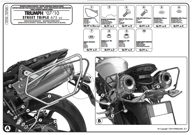 KAPPA STELAŻ POD TORBY (SAKWY) BOCZNE TRIUMPH Street Triple 675 (07-12) - RÓWNIEŻ POD KUFRY RA314 EASY LOCK