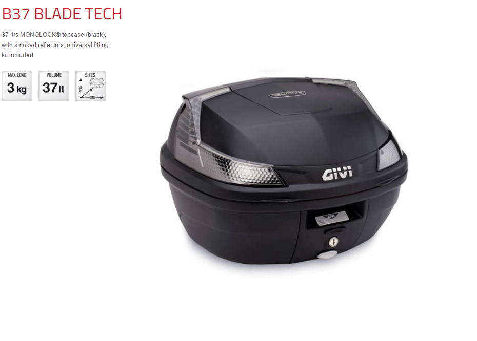 GIVI KUFER CENTRALNY B37 TECH MONOLOCK (37LT) (ZAWIERA PLASTIKOWĄ PŁYTĘ)