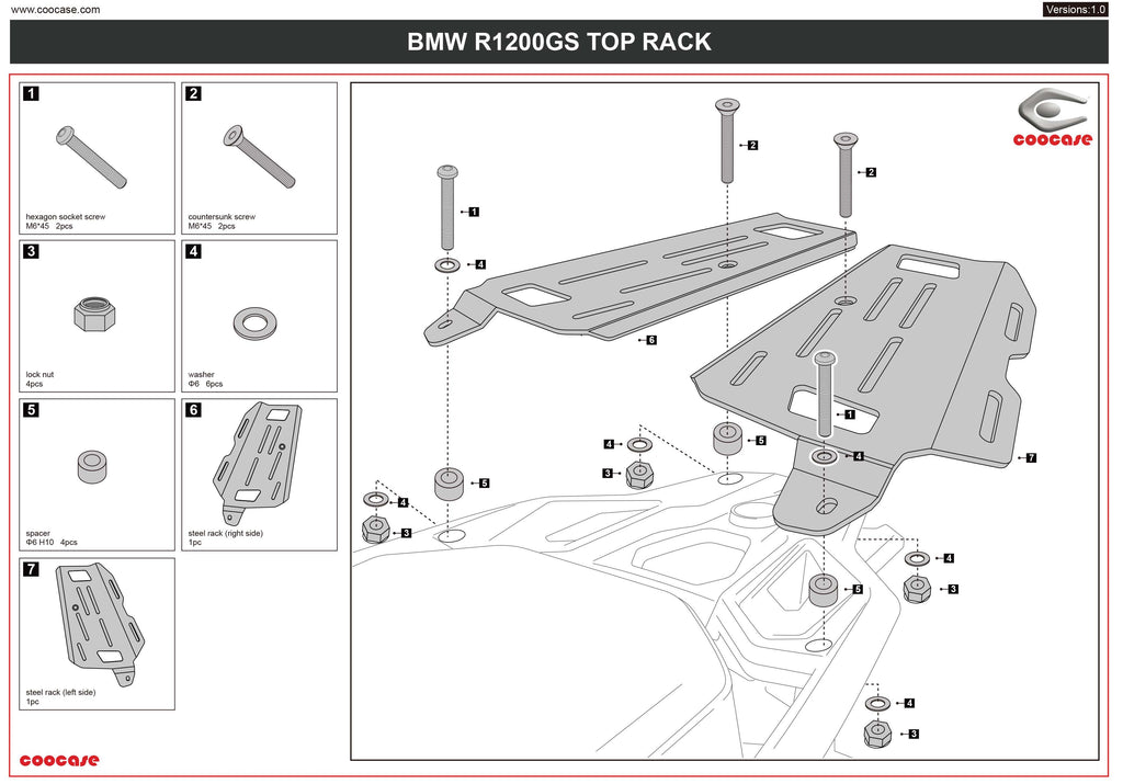 ZESTAW STELAŻY KUFER CENTRALNY + BOCZNE COOCASE BMW R1200GS/R1250GS 2010-2023 PRAWY KUFER ASYMETRYCZNY – zdjęcie 4