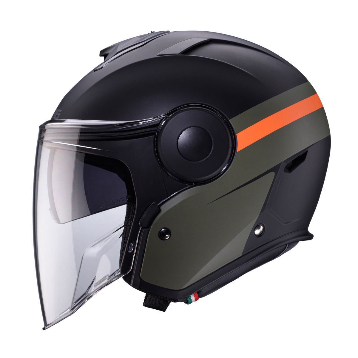 CABERG KASK OTWARTY JET Z BLENDĄ MODEL SOHO ZEPHYR KOLOR CZARNY/ZIELONY/POMARAŃCZOWY MAT – zdjęcie 2