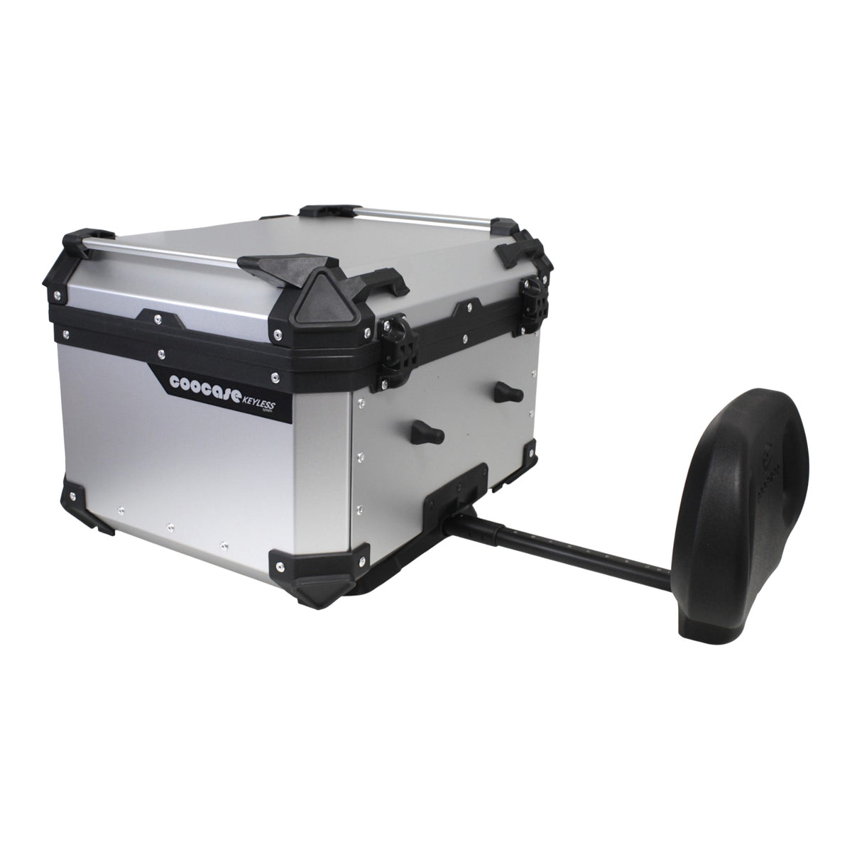 KUFER CENTRALNY ALUMINIOWY COOCASE 55L KEYLESS Z WYSUWANYM OPARCIEM SREBRNY – zdjęcie 4