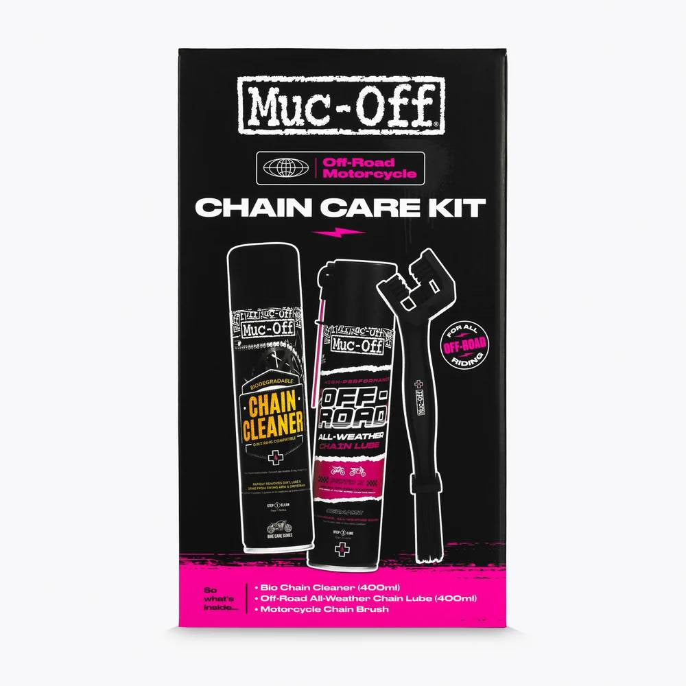 Zestaw do czyszczenia i smarowania łańcucha motocyklowego OFF-ROAD CHAIN CARE KIT - 2x spray + szczotka MUC-OFF