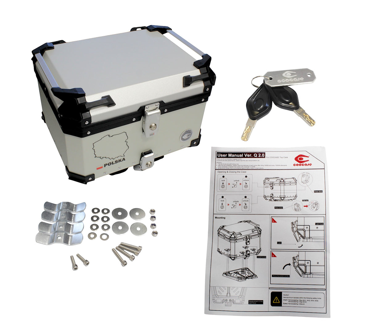 KUFER CENTRALNY ALUMINIOWY COOCASE 55L SREBRNY Z MAPĄ PL + TORBĄ WEWNĘTRZNĄ – zdjęcie 10