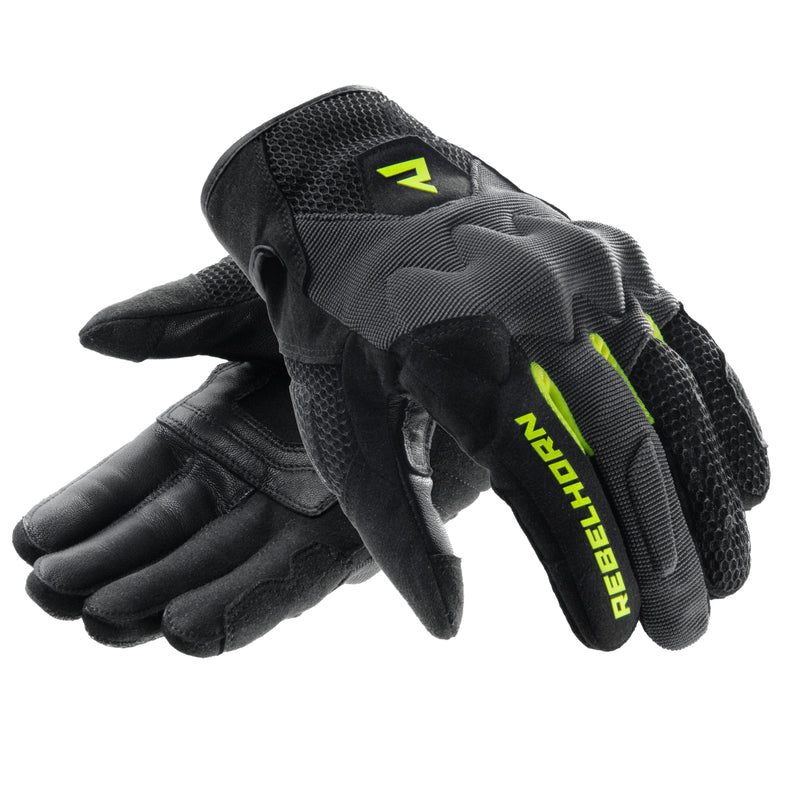 RĘKAWICE MOTOCYKLOWE DAMSKIE REBELHORN CORE BLACK GREY FLUO YELLOW