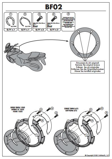 GIVI MOCOWANIE TANKLOCK APRILLA / BENELLI / MV AGUSTA / TRIUMPH