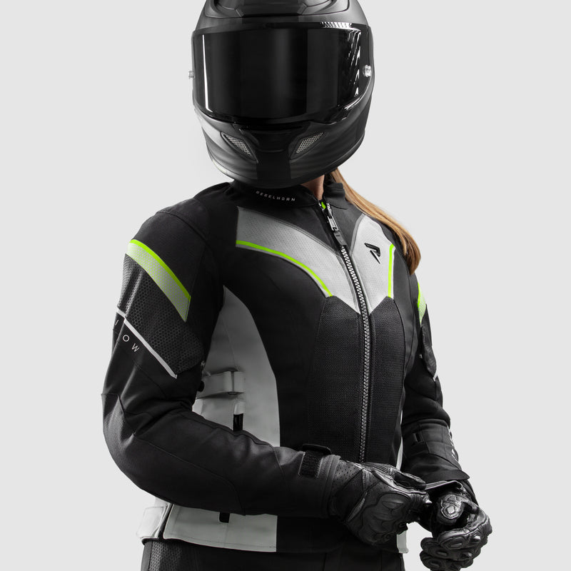 KURTKA MOTOCYKLOWA TEKSTYLNA DAMSKA REBELHORN HIFLOW 5 BLACK GREY FLUO YELLOW WXS