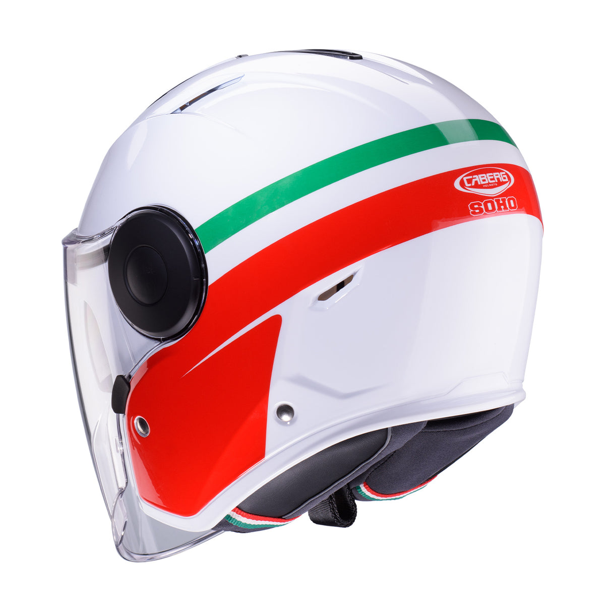 CABERG KASK OTWARTY JET Z BLENDĄ MODEL SOHO ZEPHYR KOLOR BIAŁY/ZIELONY/CZERWONY – zdjęcie 3
