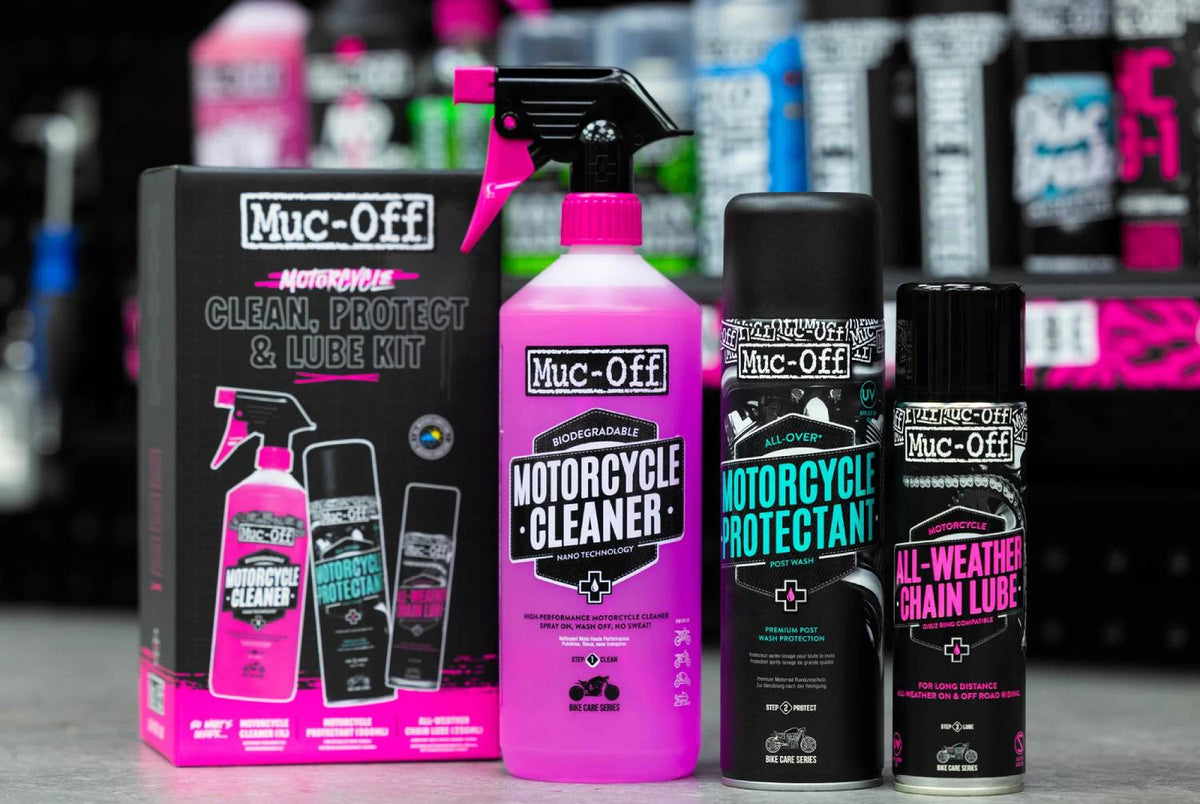 Zestaw do mycia i zabezpieczania motocykla + smar do łańcucha CLEAN, PROTECT & LUBE KIT 3w1 MUC-OFF