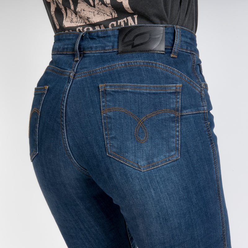 JEANSY MOTOCYKLOWE DAMSKIE OZONE STRIKER SLIM FIT WASHED BLUE 24/30