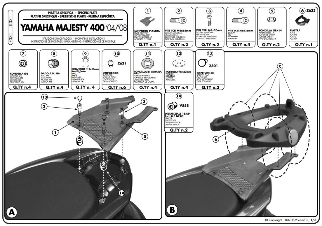KAPPA STELAŻ KUFRA CENTRALNEGO YAMAHA MAJESTY 400 (04-14) ( Z PŁYTĄ MONOKEY ) – zdjęcie 2